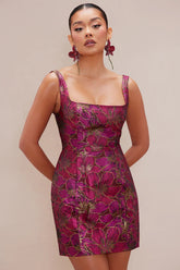 Mollie Jacquard Mini Dress - Magenta